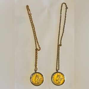 Two 1854 San Francisco California Twenty D “COPY” coins on chains